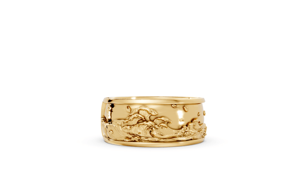 Waves with Moon Band - 14K Yellow Gold - Pocket Rock Jewelry