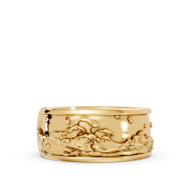 Waves with Moon Band - 14K Yellow Gold - Pocket Rock Jewelry