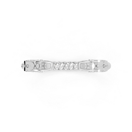 Silver hair clip with decorative elements on a white background