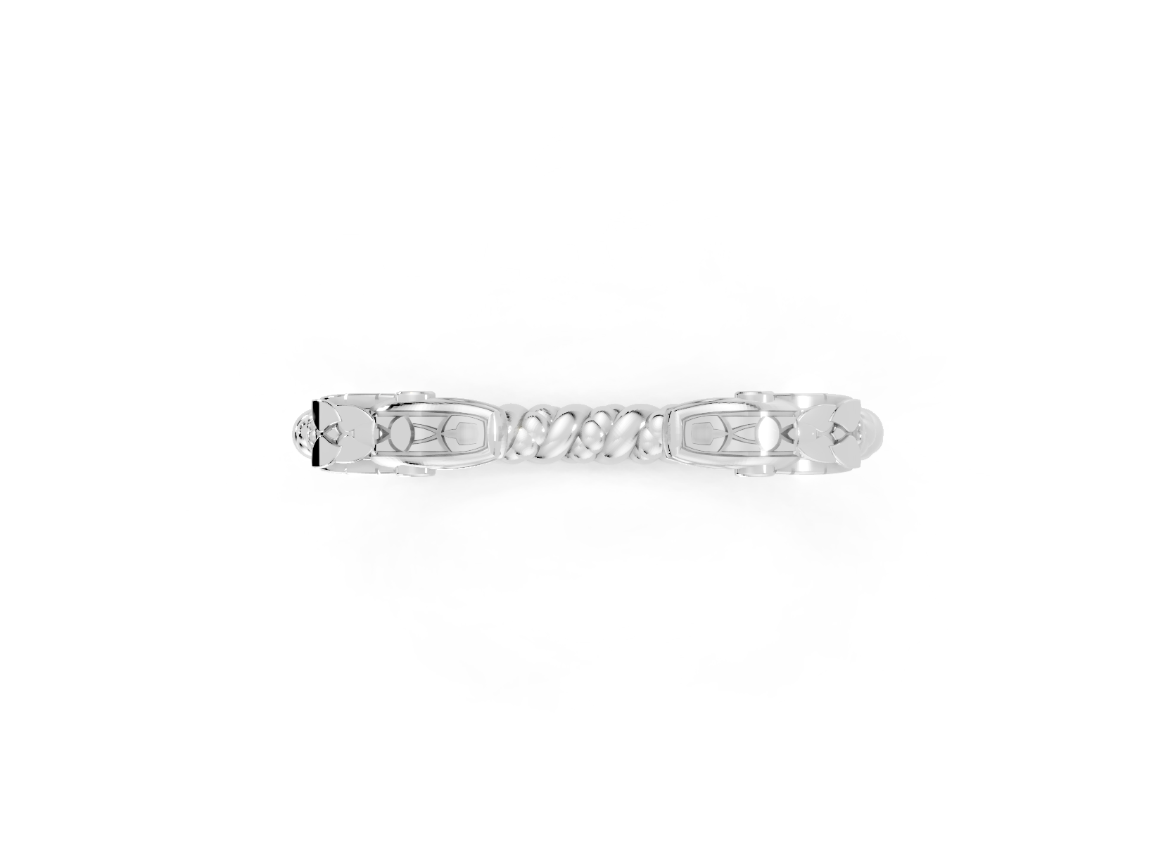 Silver hair clip with decorative elements on a white background