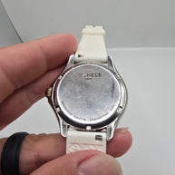MICHELE Cape Women’s Quartz Silver Dial White Silicone Strap Watch 50m