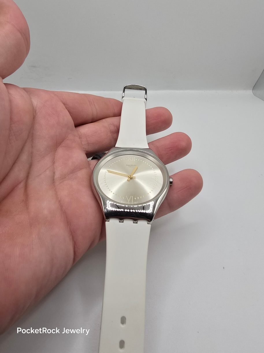 Swatch Skindoree White Silicone Watch (SYXS108) Skin Irony