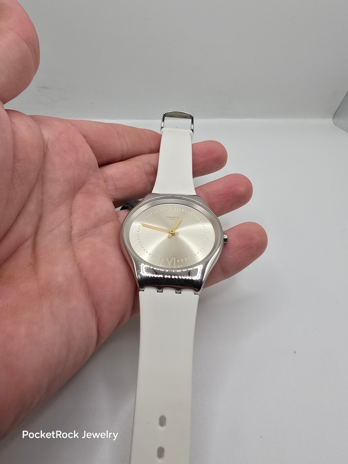 Swatch Skindoree White Silicone Watch (SYXS108) Skin Irony