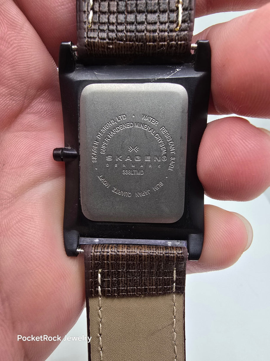 Skagen Denmark 358LTTD Men’s Rectangle Titanium Brown Dial Quartz Leather