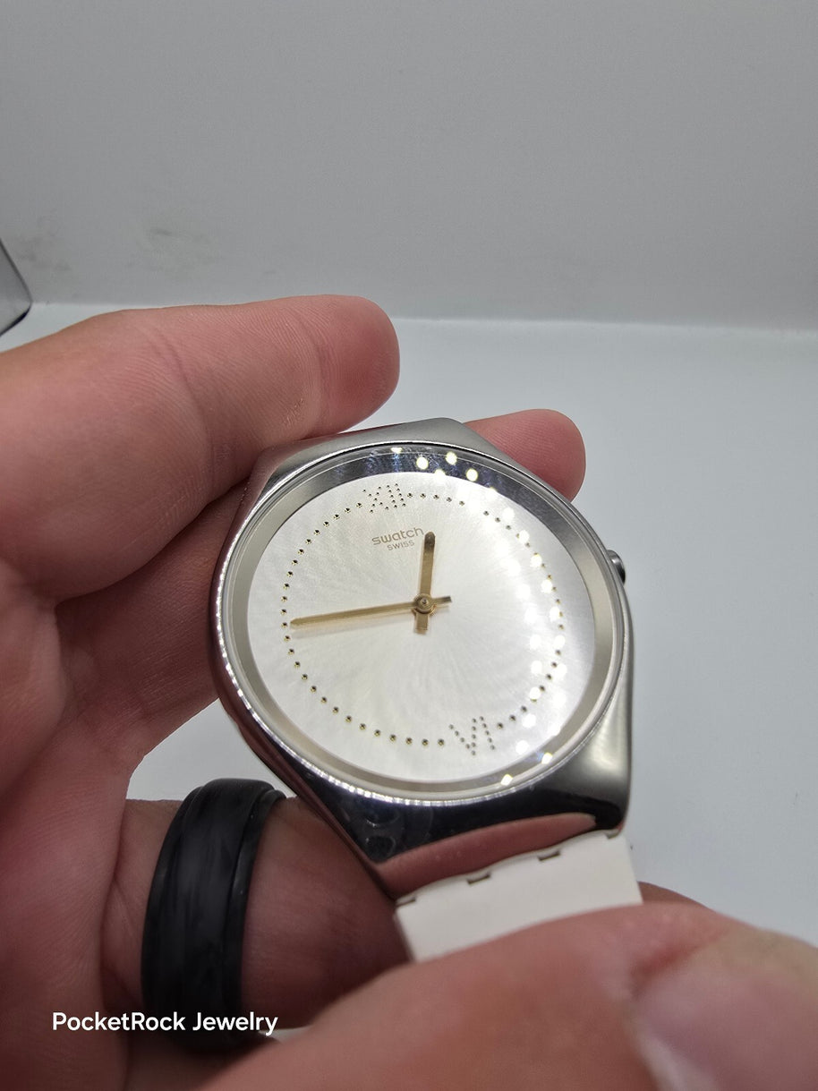 Swatch Skindoree White Silicone Watch (SYXS108) Skin Irony