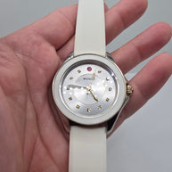 MICHELE Cape Women’s Quartz Silver Dial White Silicone Strap Watch 50m