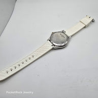 MICHELE Cape Women’s Quartz Silver Dial White Silicone Strap Watch 50m