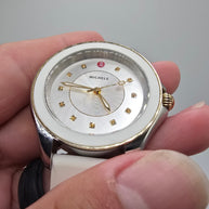 MICHELE Cape Women’s Quartz Silver Dial White Silicone Strap Watch 50m