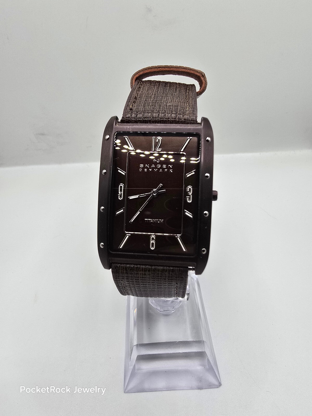 Skagen Denmark 358LTTD Men’s Rectangle Titanium Brown Dial Quartz Leather
