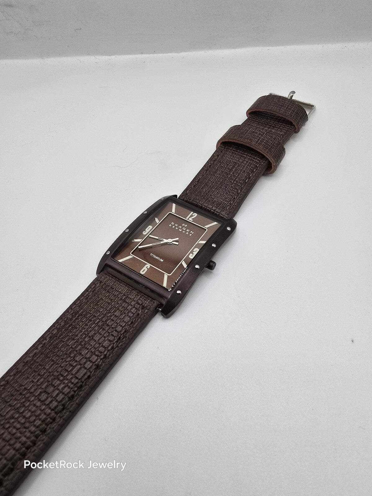 Skagen Denmark 358LTTD Men’s Rectangle Titanium Brown Dial Quartz Leather