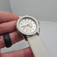 MICHELE Cape Women’s Quartz Silver Dial White Silicone Strap Watch 50m