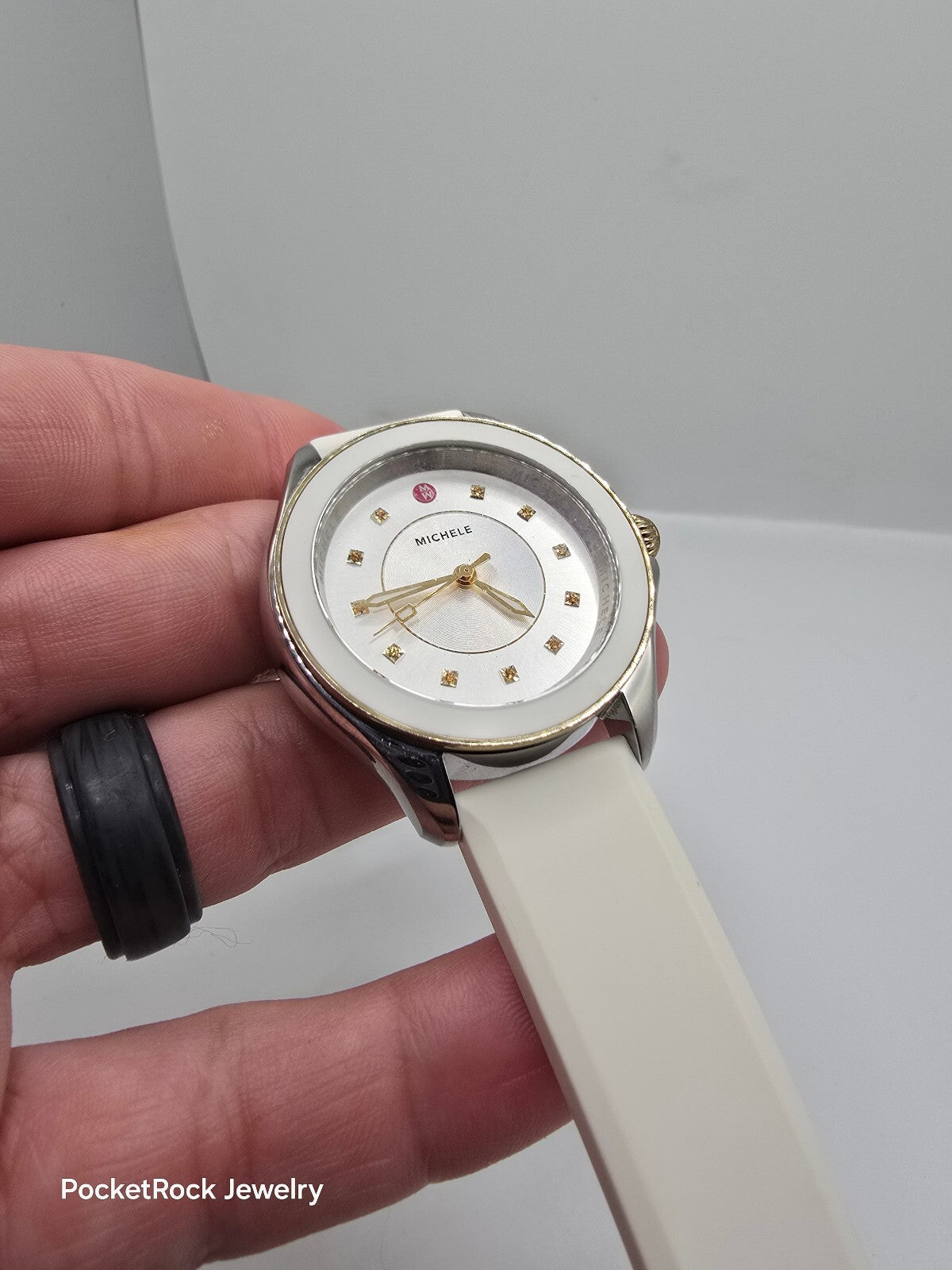 MICHELE Cape Women’s Quartz Silver Dial White Silicone Strap Watch 50m