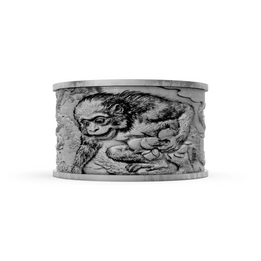 Decorative stone object with a monkey design on a white background