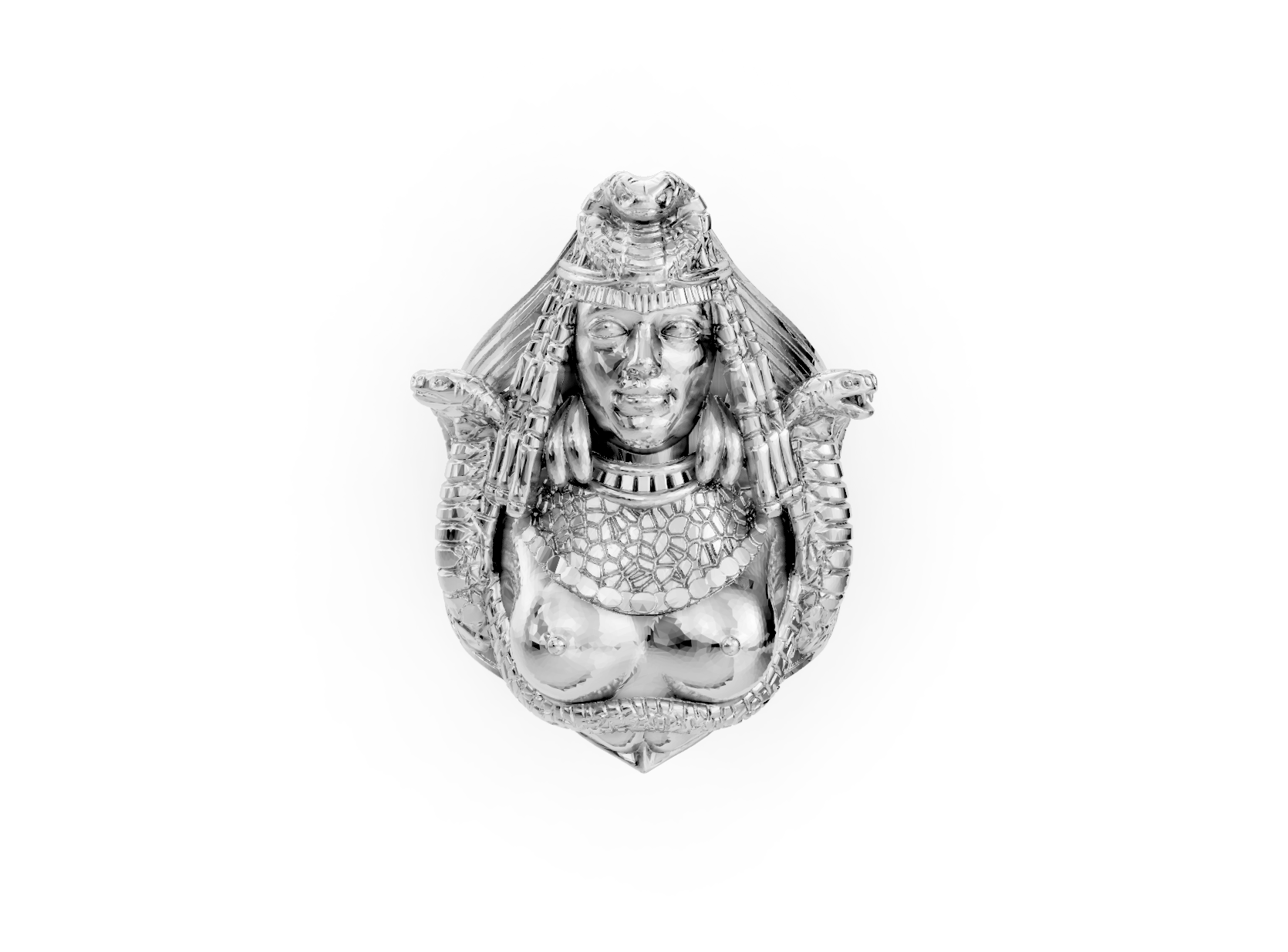 Decorative silver figurine of a seated figure with intricate detailing on a white background