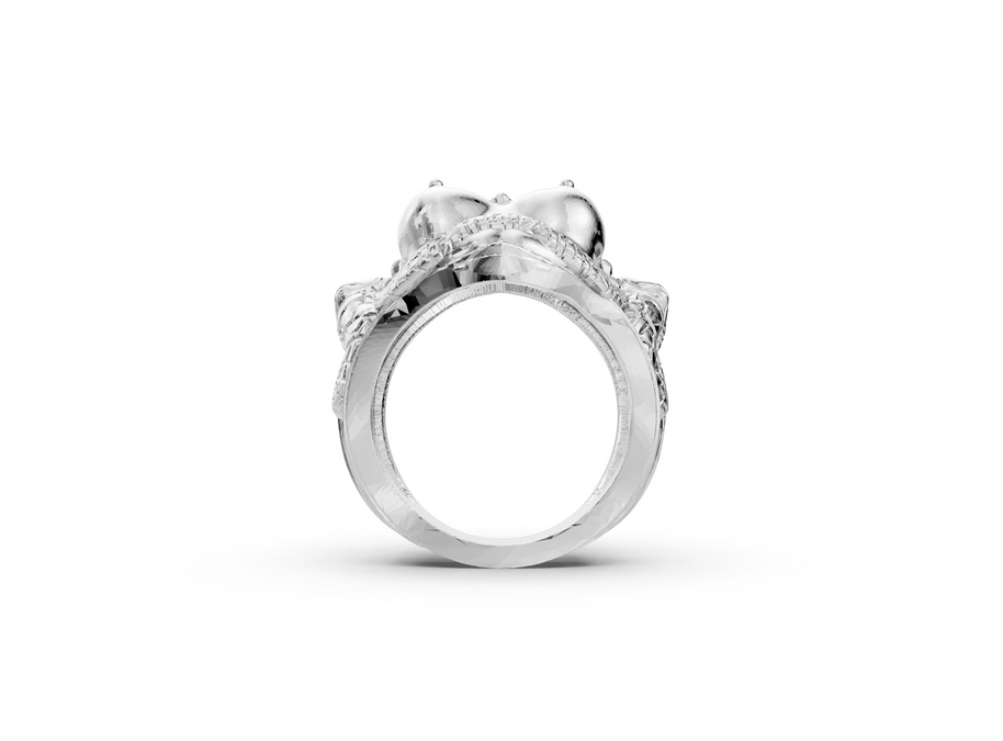 Silver ring with gemstones on a white background