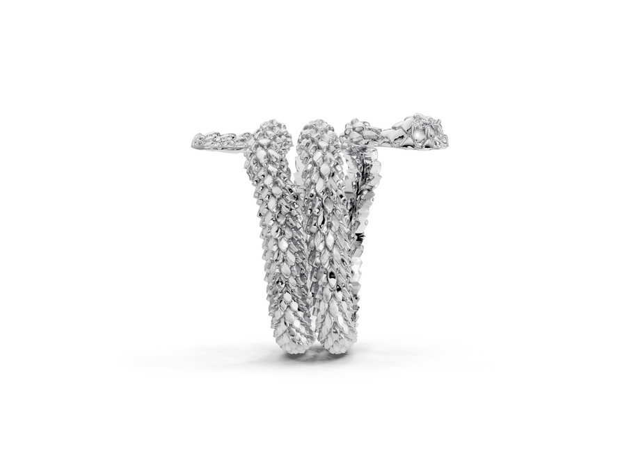 Silver textured ring on a white background
