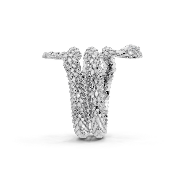 Silver textured ring on a white background