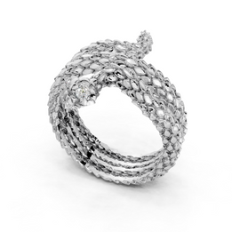 Silver ring with a textured design on a white background