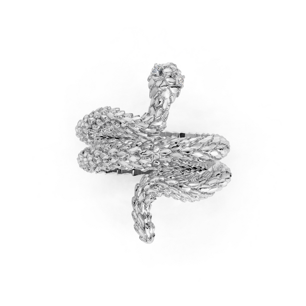 Silver snake-shaped pendant on a white background