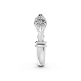 Silver ring with a detailed design on a white background