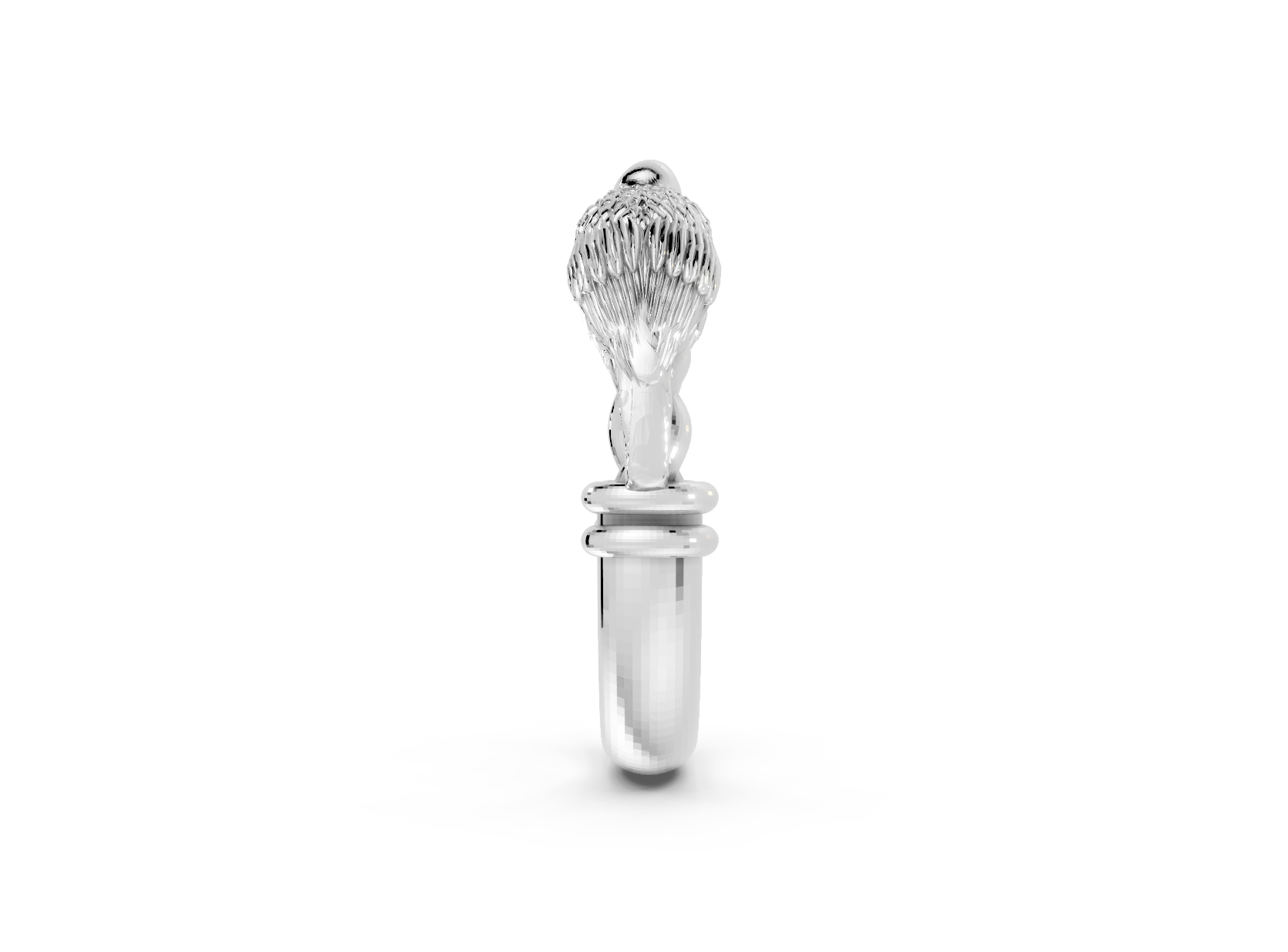 Silver ring with a detailed design on a white background
