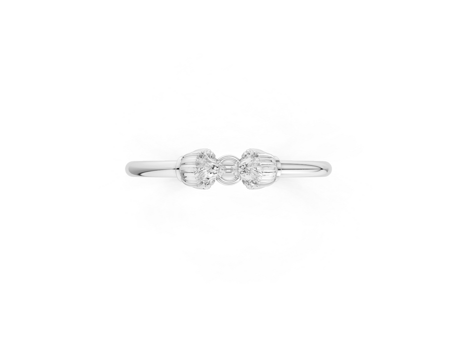 Silver ring with three interlocking loops on a white background