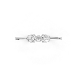 Silver ring with three interlocking loops on a white background