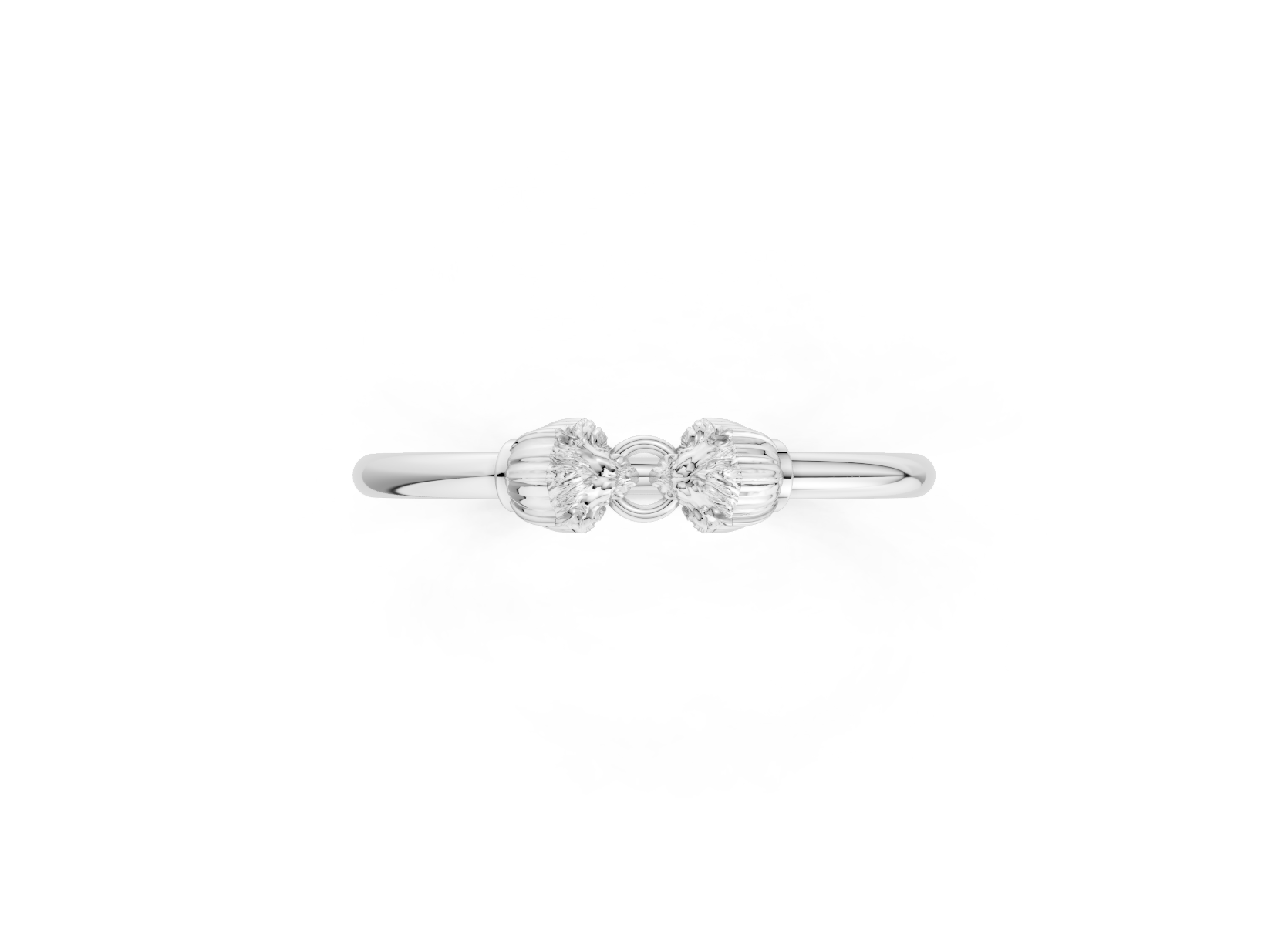Silver ring with three interlocking loops on a white background