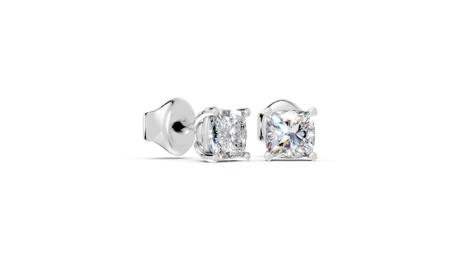 cushion studs front and side in white gold