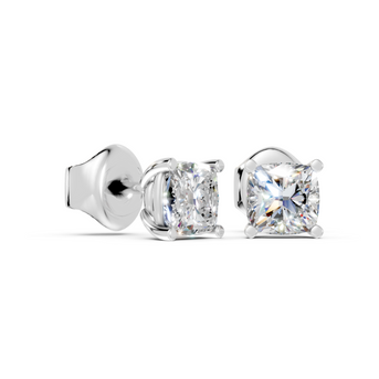 cushion studs front and side in white gold