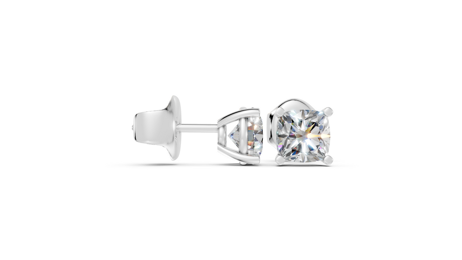 cushion studs front and side in white gold