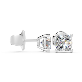 cushion studs front and side in white gold