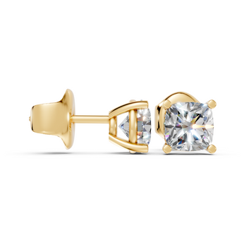 cushion studs front and side in yellow gold