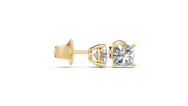 cushion studs front and side in yellow gold