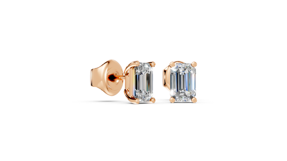 emerald studs front and angled in rose gold