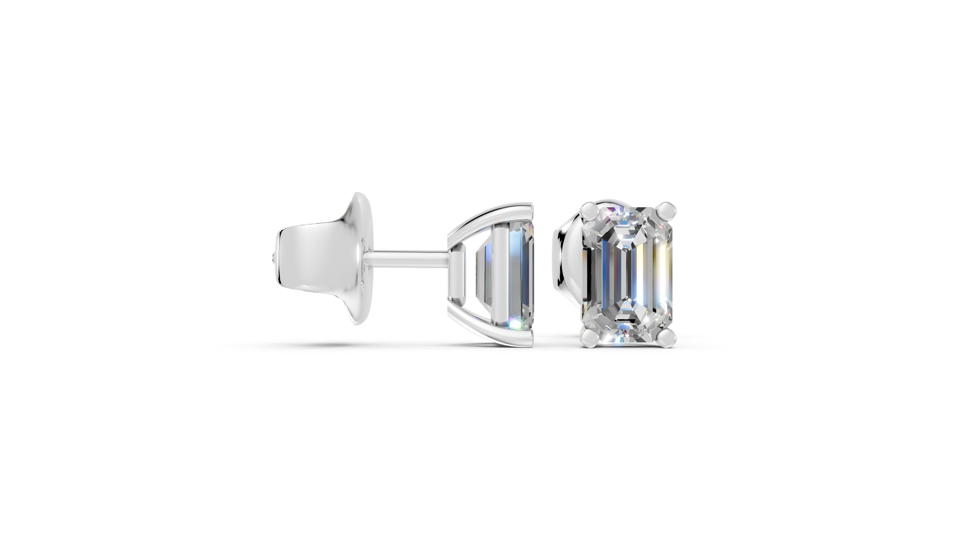 emerald studs front and side in white gold