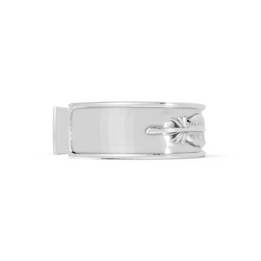 Silver money clip with a design on a white background