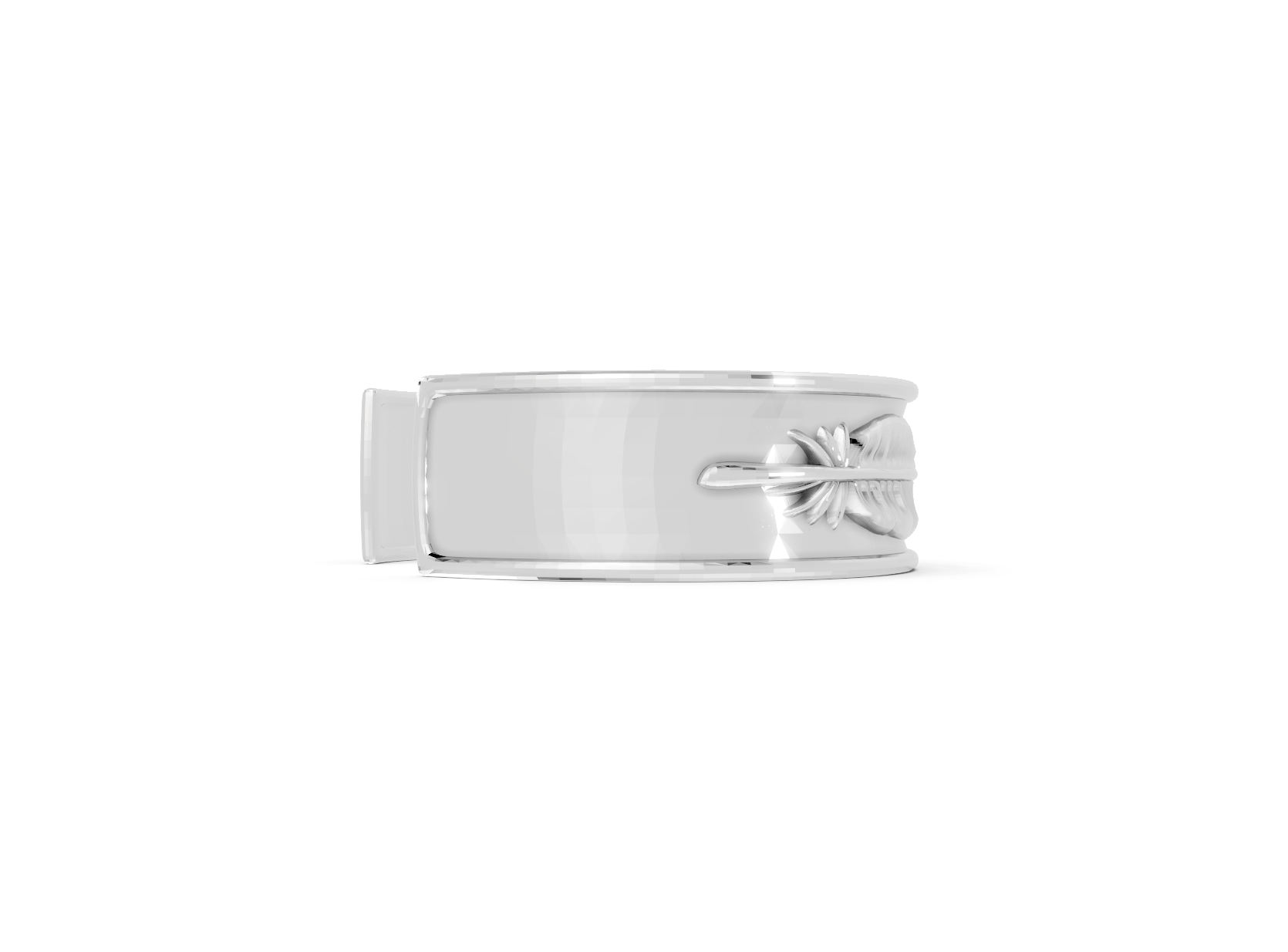 Silver money clip with a design on a white background