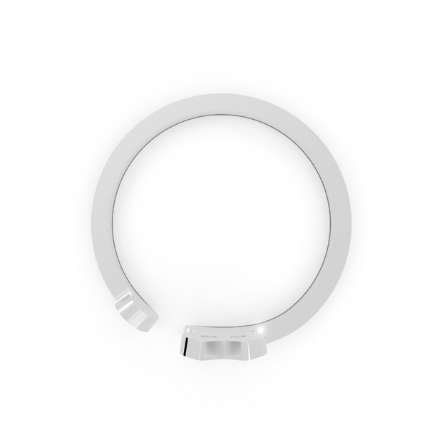 Circular white light bulb on a white background