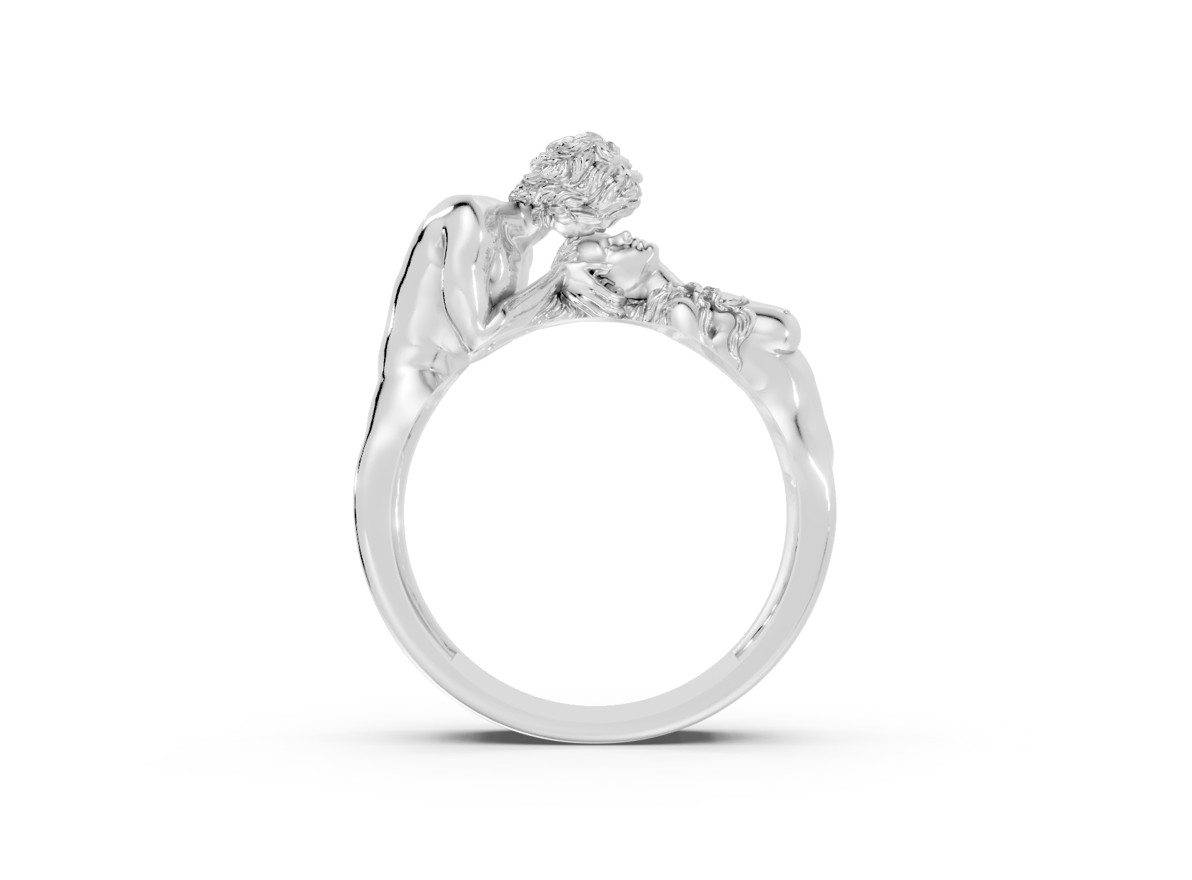 Silver ring with floral design on a white background