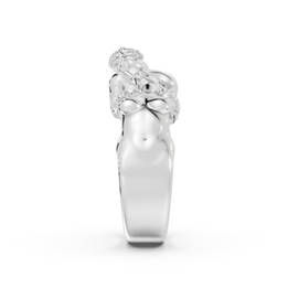 Silver ring with a bow design on a white background