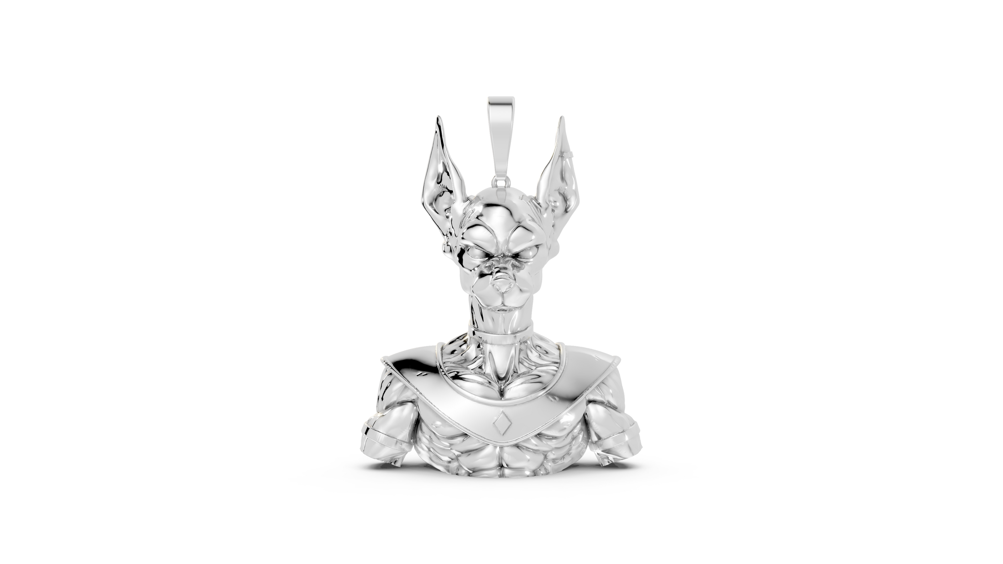 Silver pendant with a detailed design on a white background