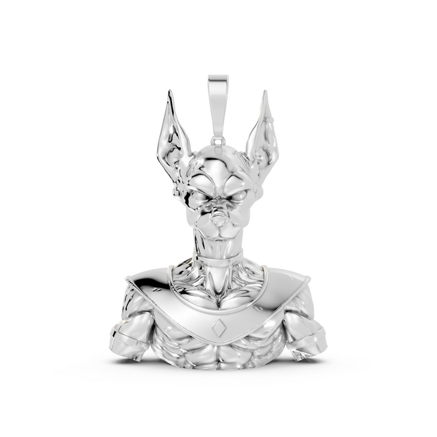 Silver pendant with a detailed design on a white background