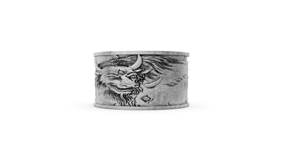 Silver cuff bracelet with engraved design on a white background