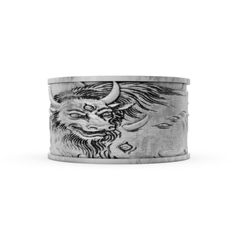Silver cuff bracelet with engraved design on a white background