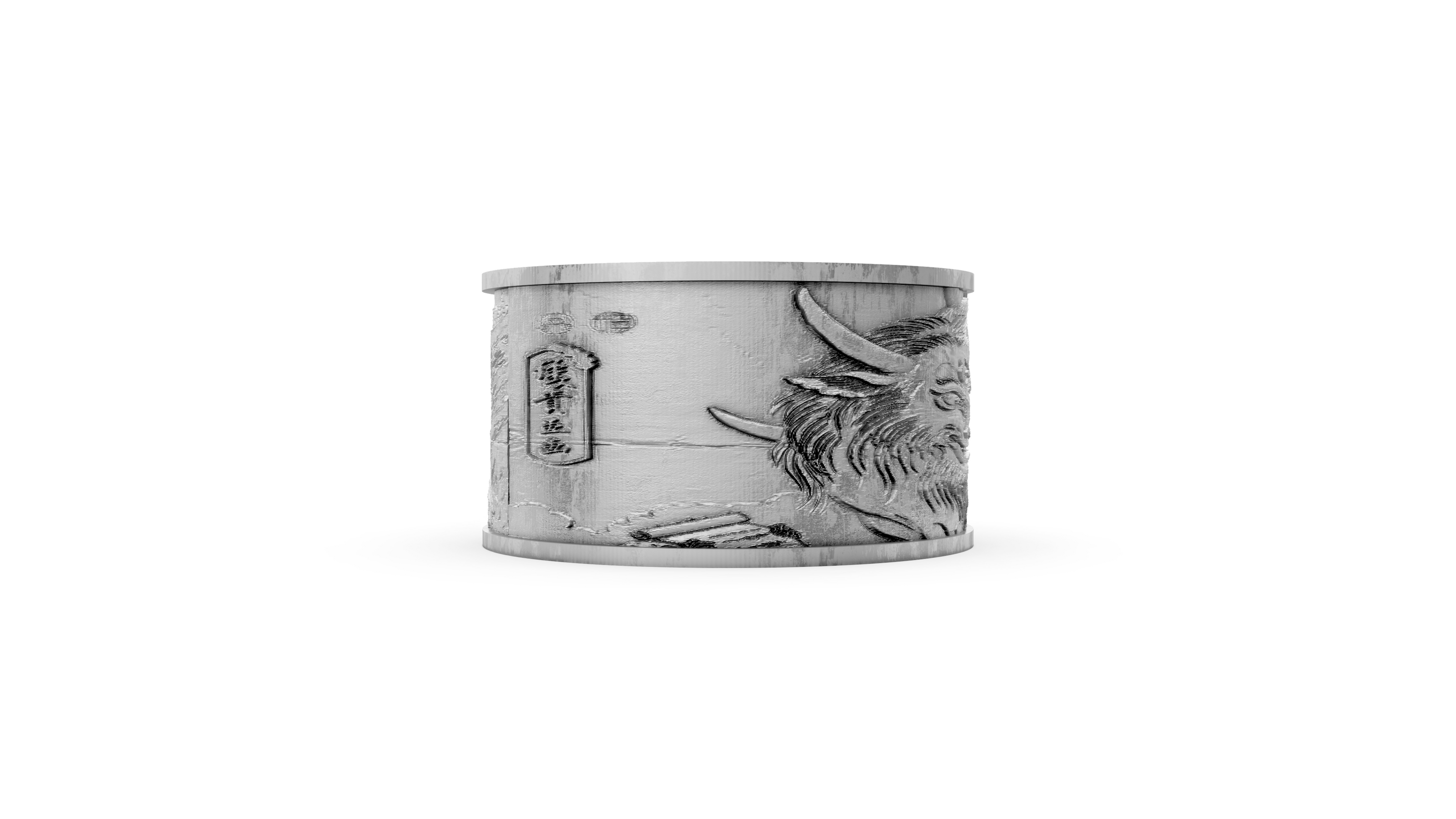 Silver bracelet with engraved design on a white background