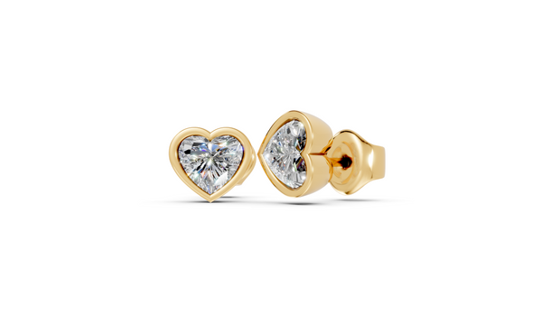 heart bezel gold studs side angled