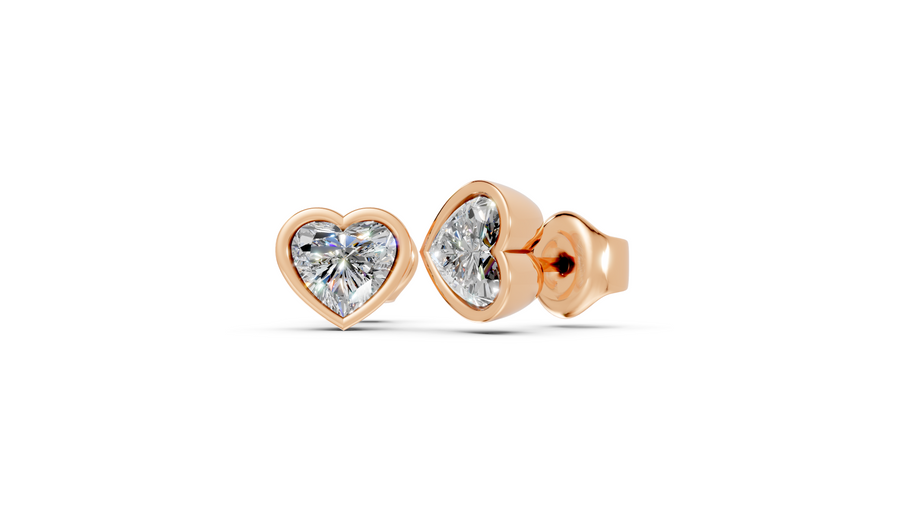 heart bezel rose gold studs side angled