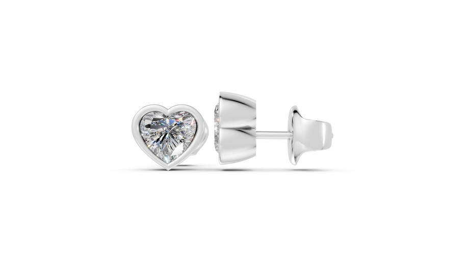 heart bezel white gold studs side angled