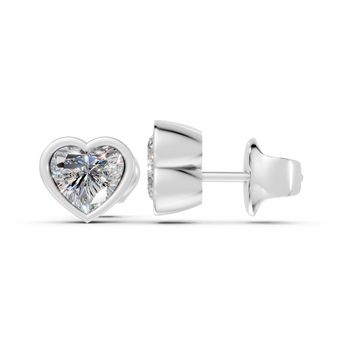 heart bezel white gold studs side angled